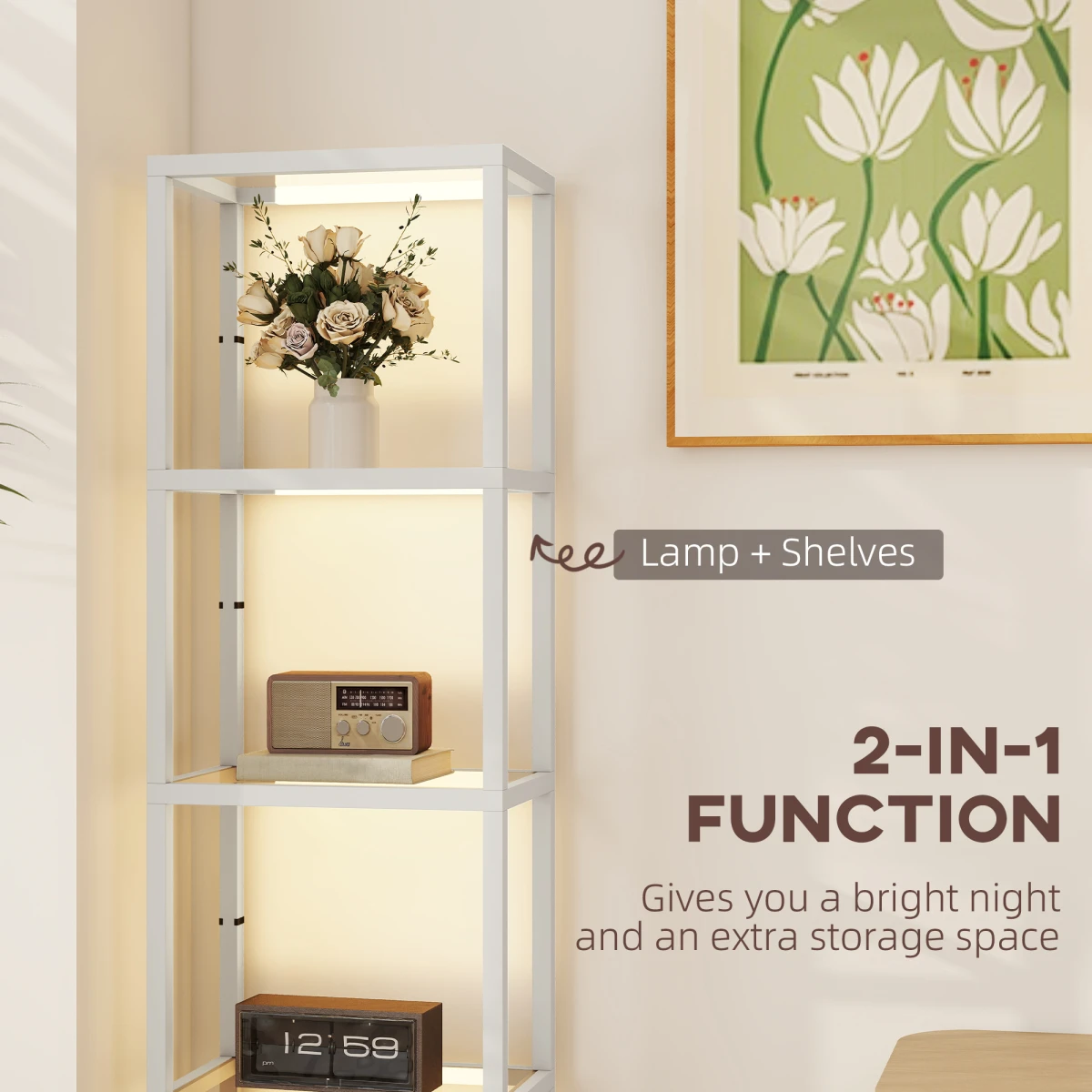 Premium Floor Lamp Four Tier Display Shelves Warm White LEDs For Living Room Ambience by N/A