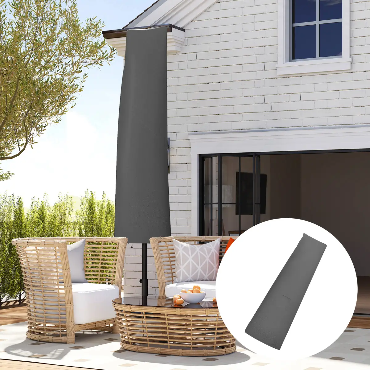 Outsunny Outsunny Parasol Umbrella Cover, Outdoor Protector for Garden, Grey - Parasol