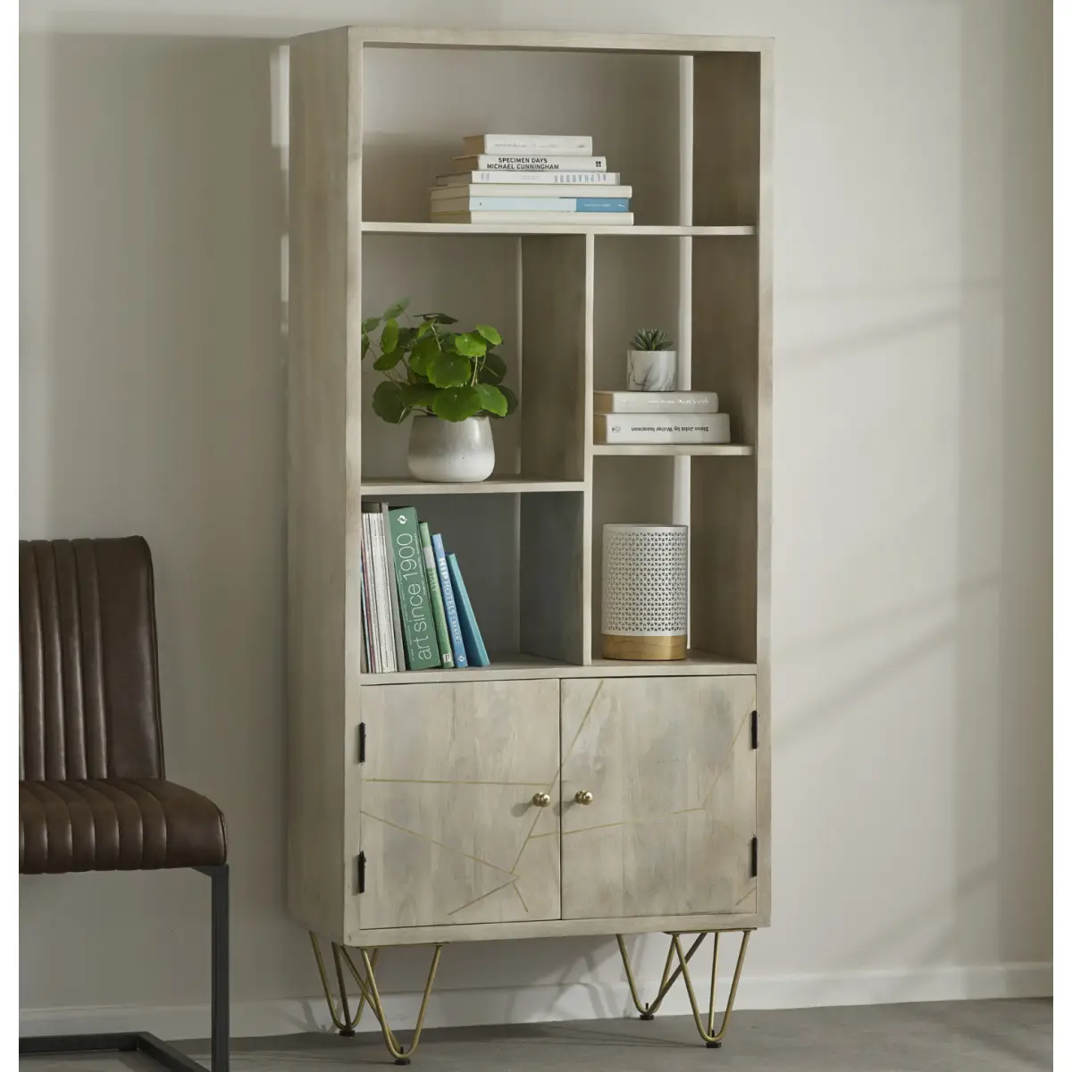 Indian Hub Light Gold Large Bookcase 2 Door - Bookcase