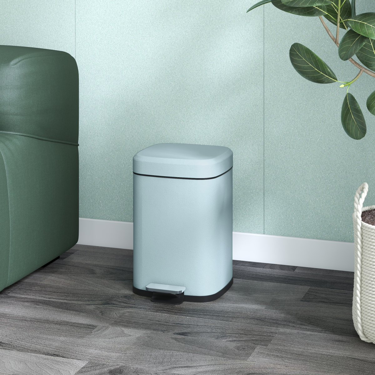 HOMCOM 12L Kitchen Pedal Bin, Metal Rubbish Bin with Soft-close Lid, Light Green - from PawHut