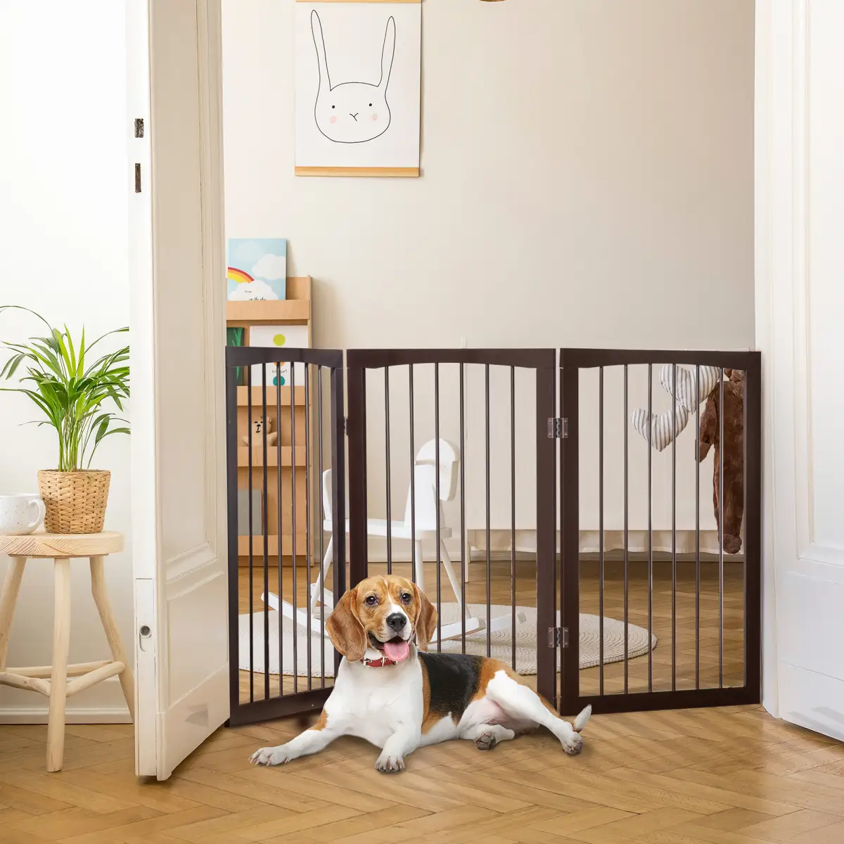 Pawhut Folding Pet Gate Dog Fence Child Safety Indoor Durable Free Standing Pine Wood - Pet Gate