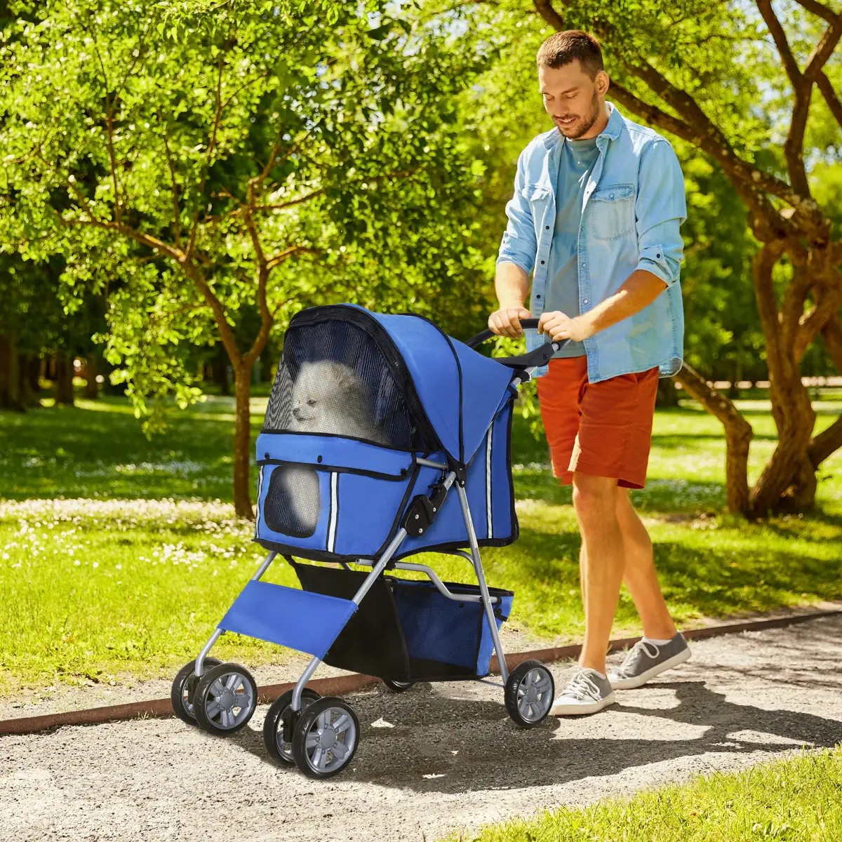 Pawhut Pet Stroller Cat Dog Jogger Puppy Pushchair Travel Cart Carrier Walk 4 Wheels - Pet Carrier