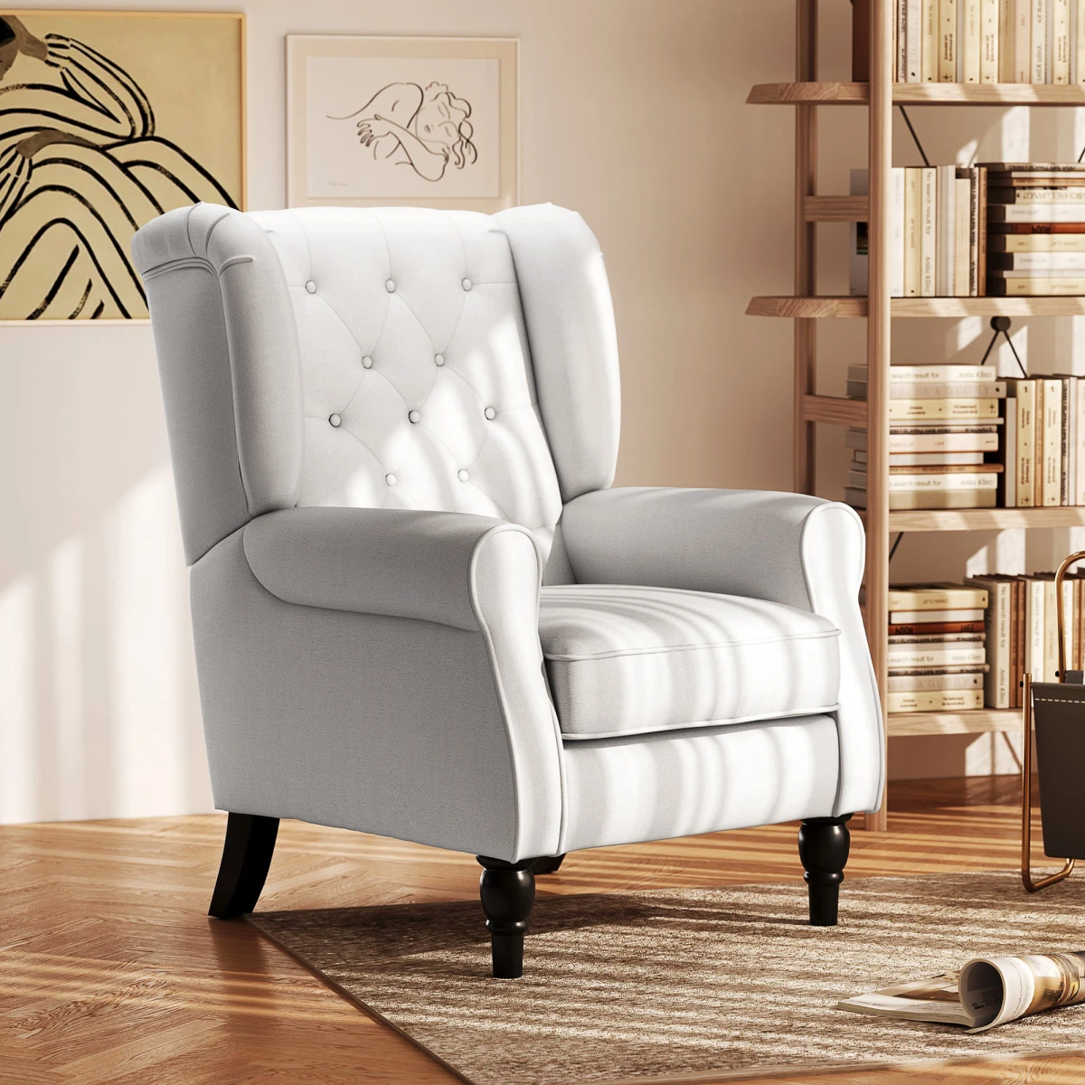 HOMCOM HOMCOM Accent Armchair Retro Tufted Back Wood Frame Cream White For Living Room - Armchair