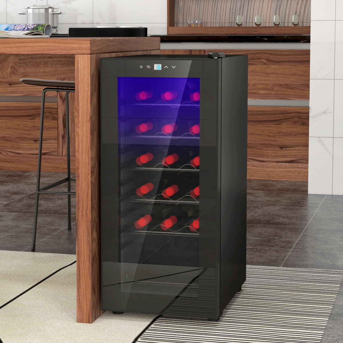 HOMCOM 50L Undercounter Wine Cooler Fridge with LED Light Glass Door 18 Bottles - from HOMCOM