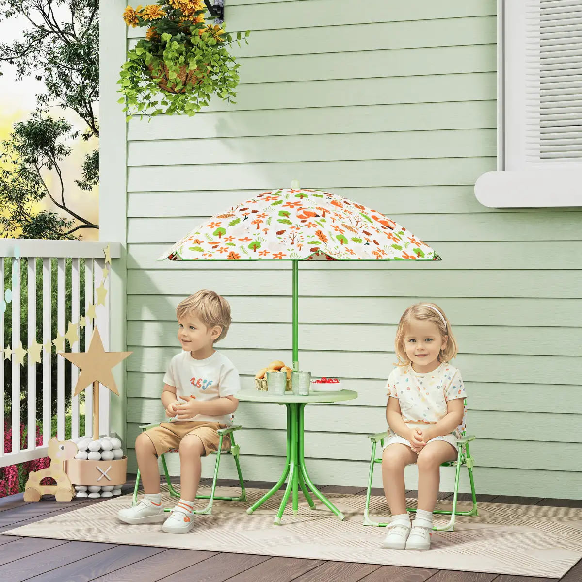 AIYAPLAY Cute Fox Design Kids Outdoor Furniture Set with Adjustable Parasol - Parasol
