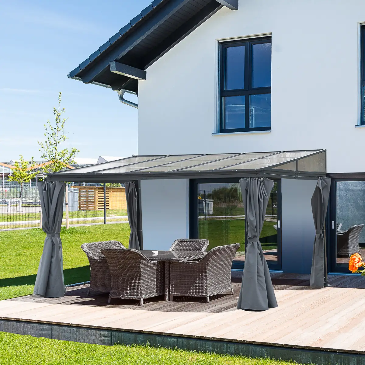 Outsunny Outdoor Hardtop Pergola Party Tent Garden Waterproof , 4 x 3m, Grey - Gazebos