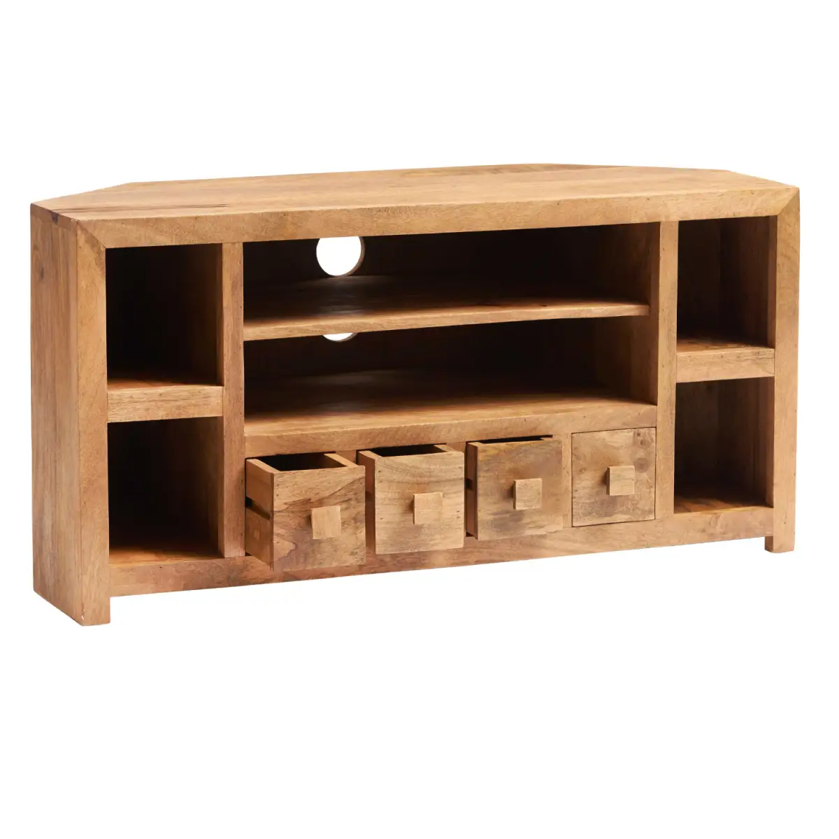Indian Hub Corner TV Unit for Living Room Sustainable Mango Wood - TV Unit