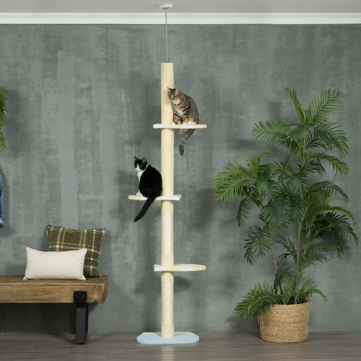 Unbranded 260cm Height Adjustable Floor-To-Ceiling Cat Tree w/ Anti-Slip Kit - Yellow - Cat Tree