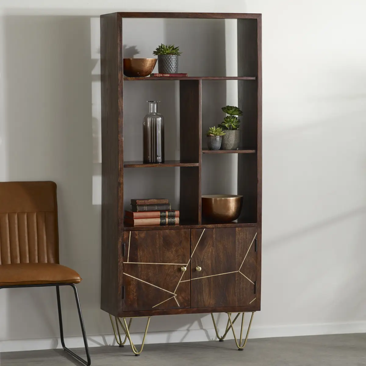 Indian Hub Dark Gold Large Bookcase 2 Door - Bookcase