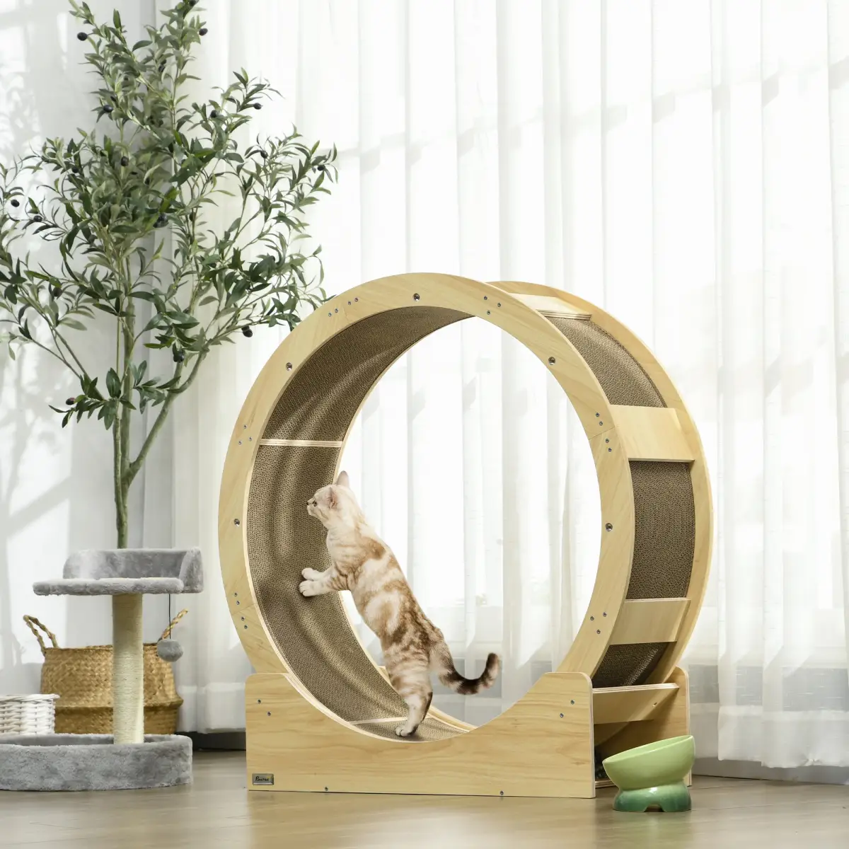 PawHut PawHut Cat Wheel with Brake, Scratching Pads for Health, Oak - Cat House