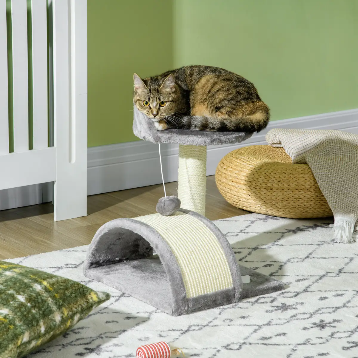 PawHut Cat Tree, Kitten Scratcher Activity Centre w/ Sisal Scratching Post, Toy Ball - Cat Tree