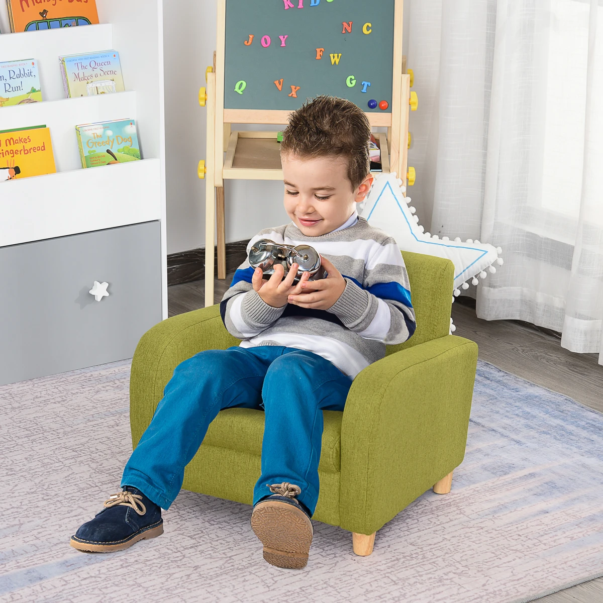 HOMCOM Armchair Wood Frame Padded Seat For Kids Bedroom - Armchair