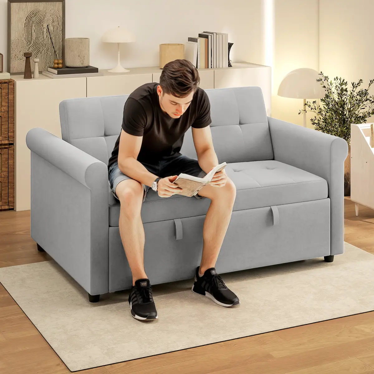HOMCOM HOMCOM Convertible Pull Out Sleeper Sofa Bed Settee for Living Room, Grey - Sofa Bed