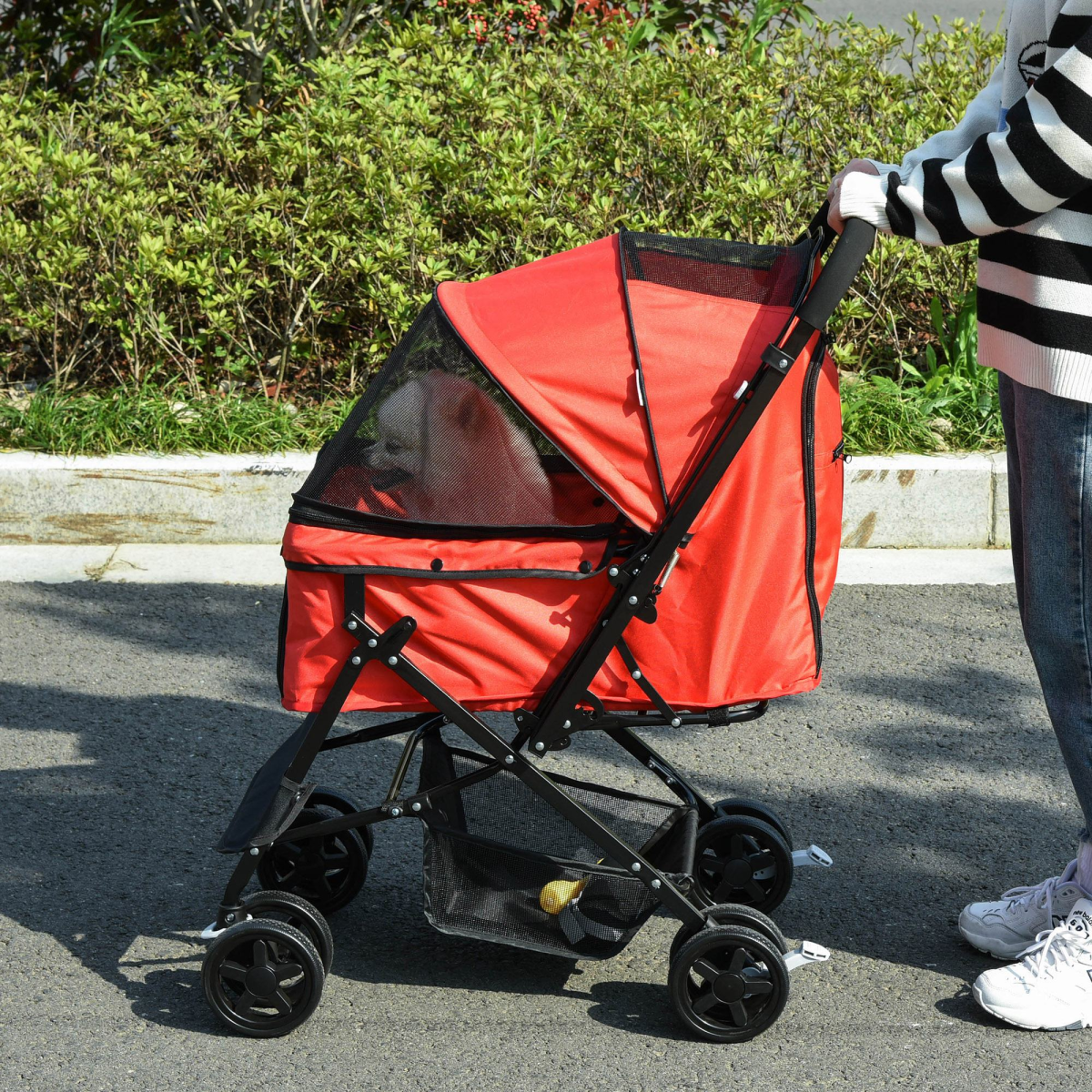 Pet Stroller Foldable Travel Dog Cat Carriage w/ Reversible Handle Brake Basket - from Unbranded