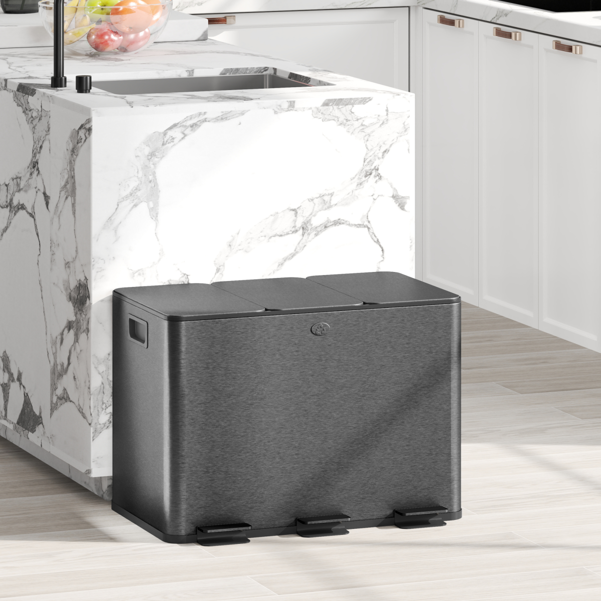 HOMCOM 3 x 20L Triple Kitchen Bin Pedal Bin for Recycling and Waste, Black - from HOMCOM