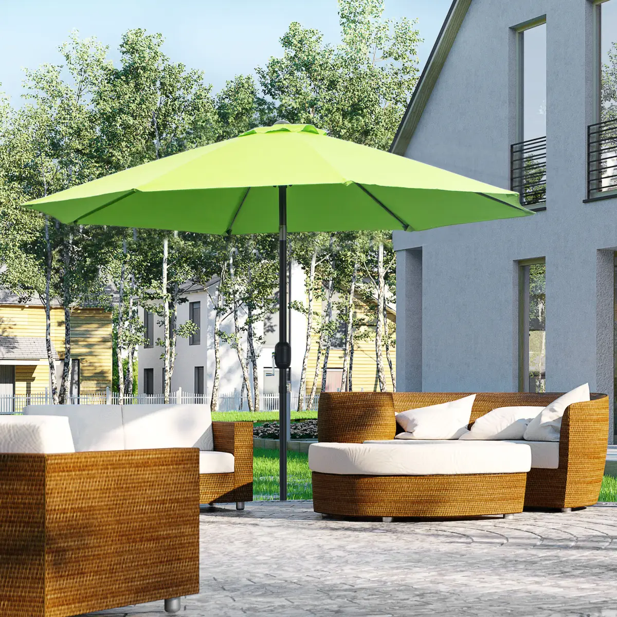 Outsunny 2.7M Patio Sun Umbrella Parasol Tilt Canopy Aluminium Light Green - Parasol