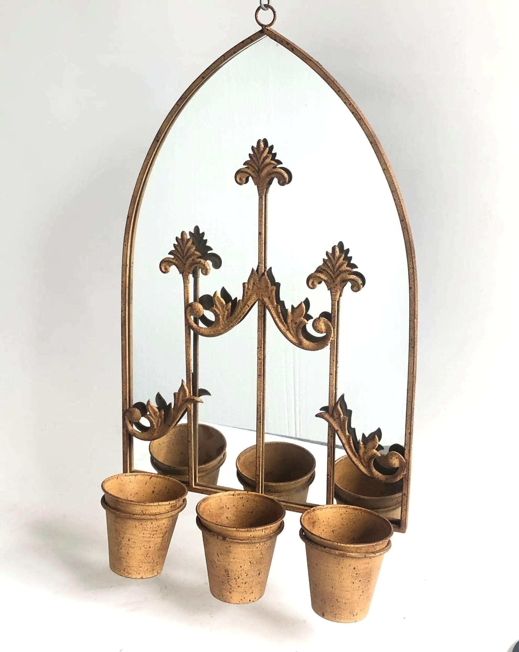MSL 75cm RUSTY WALL MIRROR WITH TRIPLE PLANTER - Planters