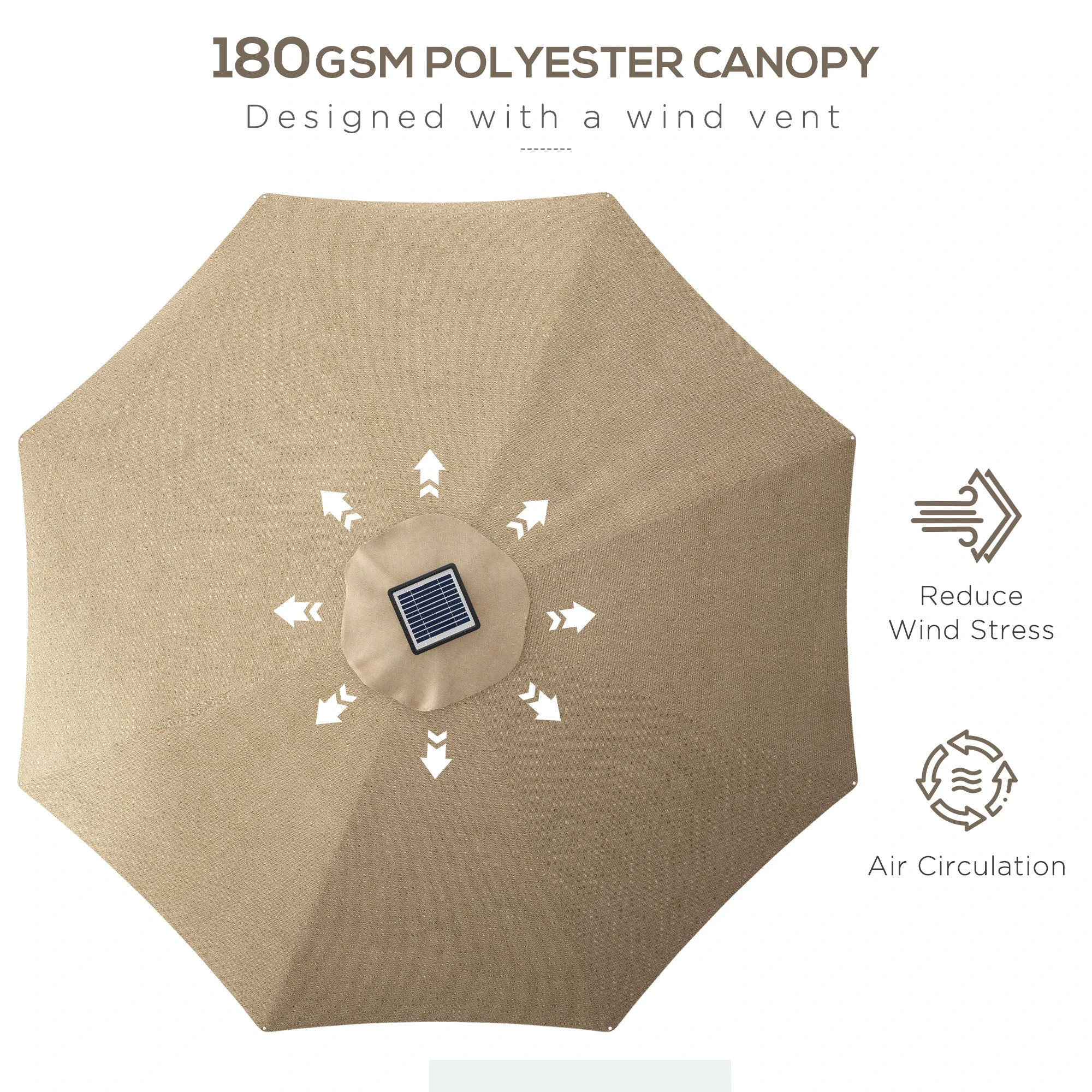 Outsunny Solar Patio Garden Parasol with Lights for Outdoor, Khaki by Outsunny