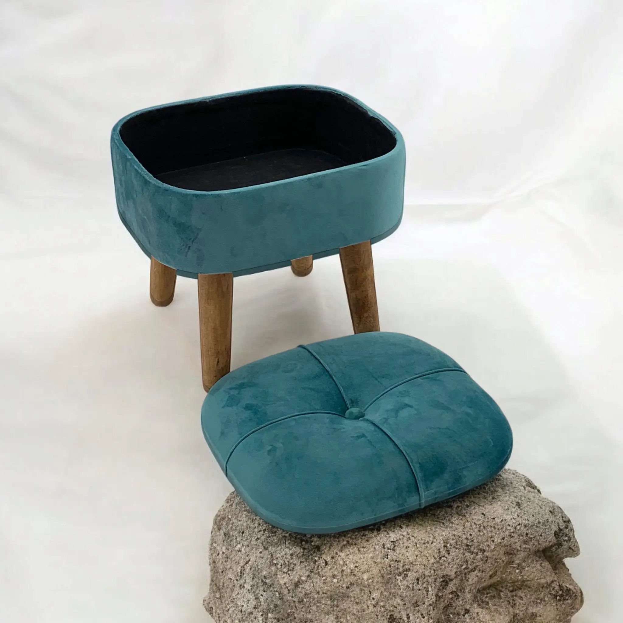 MSL BLUE WOODEN STOOL - Footstool