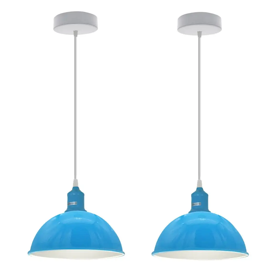 Un-branded 2Pack Dome Shaped Blue Loft Style Sturdy Metal Lamp Shade Pendant Lights 21cm Bottom Spray Painted Finish Inner White - Ceiling Lights