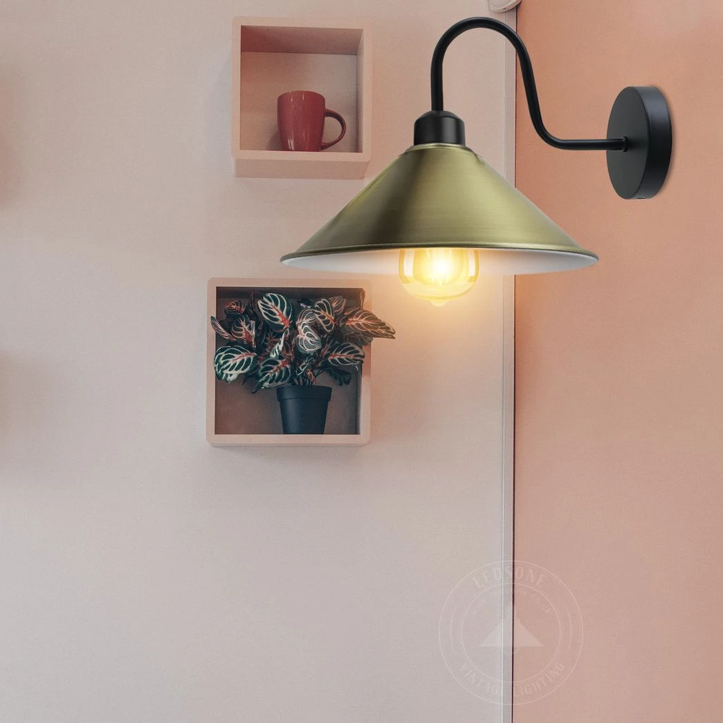 Green Brass Wall Light Cone Shade Swan Neck Sconce For Home by Un-branded