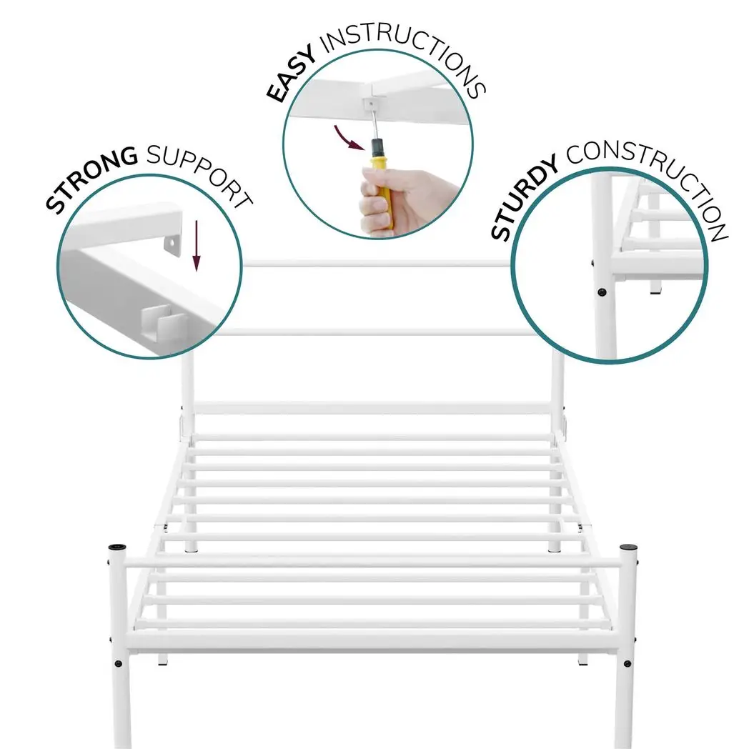 House of Home Extra Strong Single Metal Bed Frame In White - Improved - Bed Frames