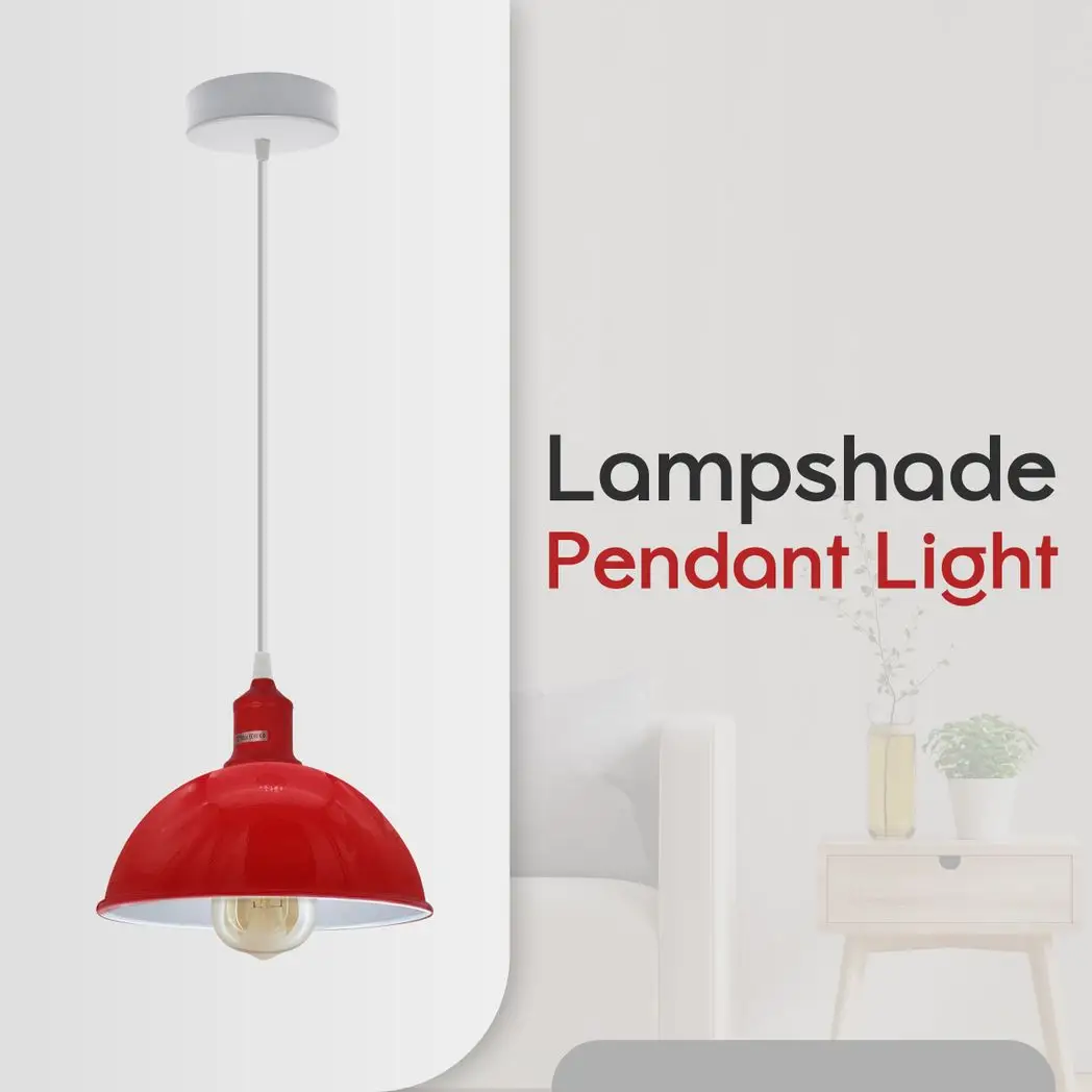 Un-branded 2Pack Dome Shaped Red Loft Style Sturdy Metal Lamp Shade Pendant Lights 21cm Bottom Spray Painted Finish Inner White - Ceiling Lights