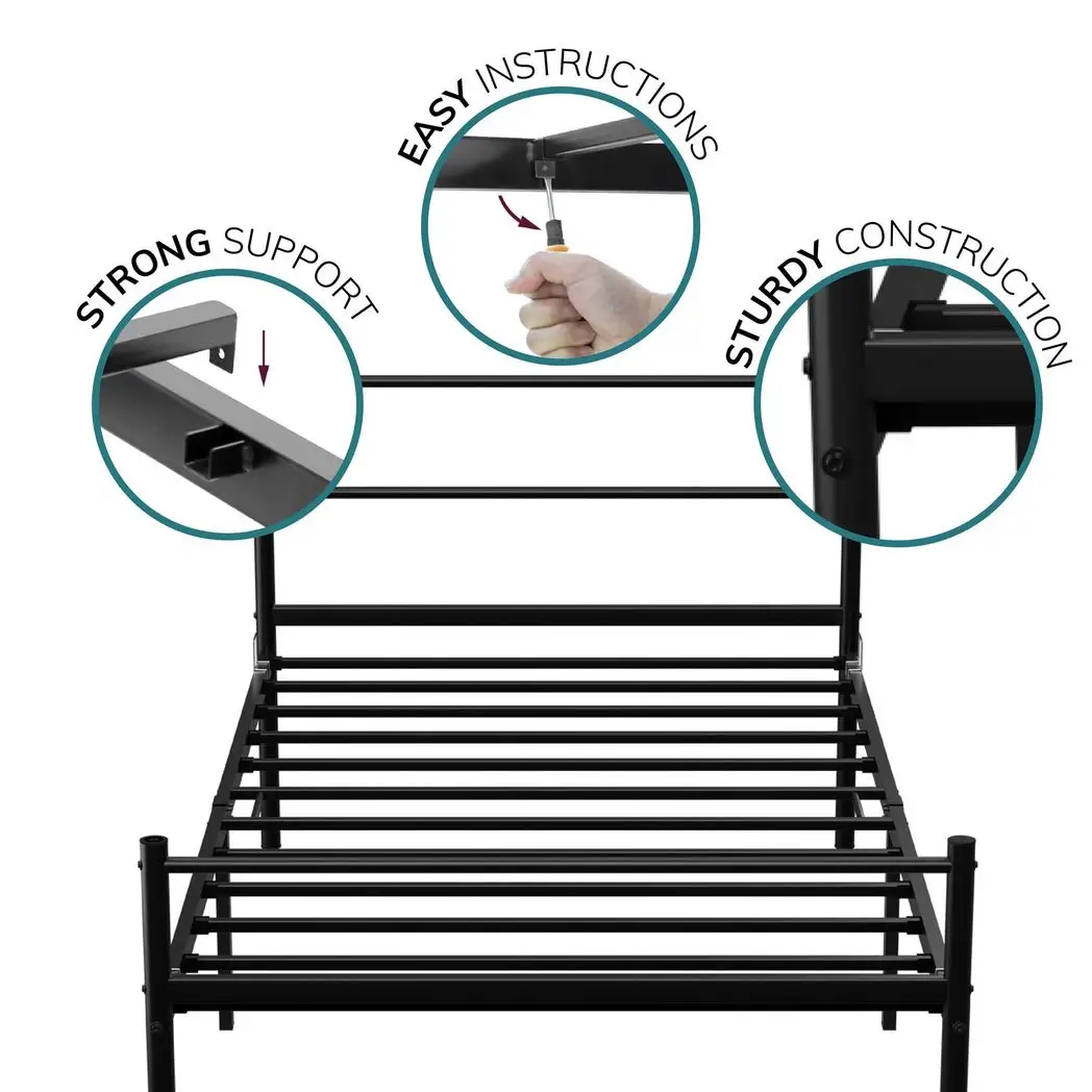 House of Home Extra Strong Single Metal Bed Frame In Black - Improved - Bed Frames