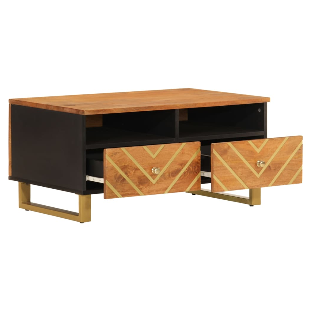 VidaXL Coffee Table 80x54x40 Cm Solid Mango Wood Chevron Pattern Drawers Living Room by vidaXL