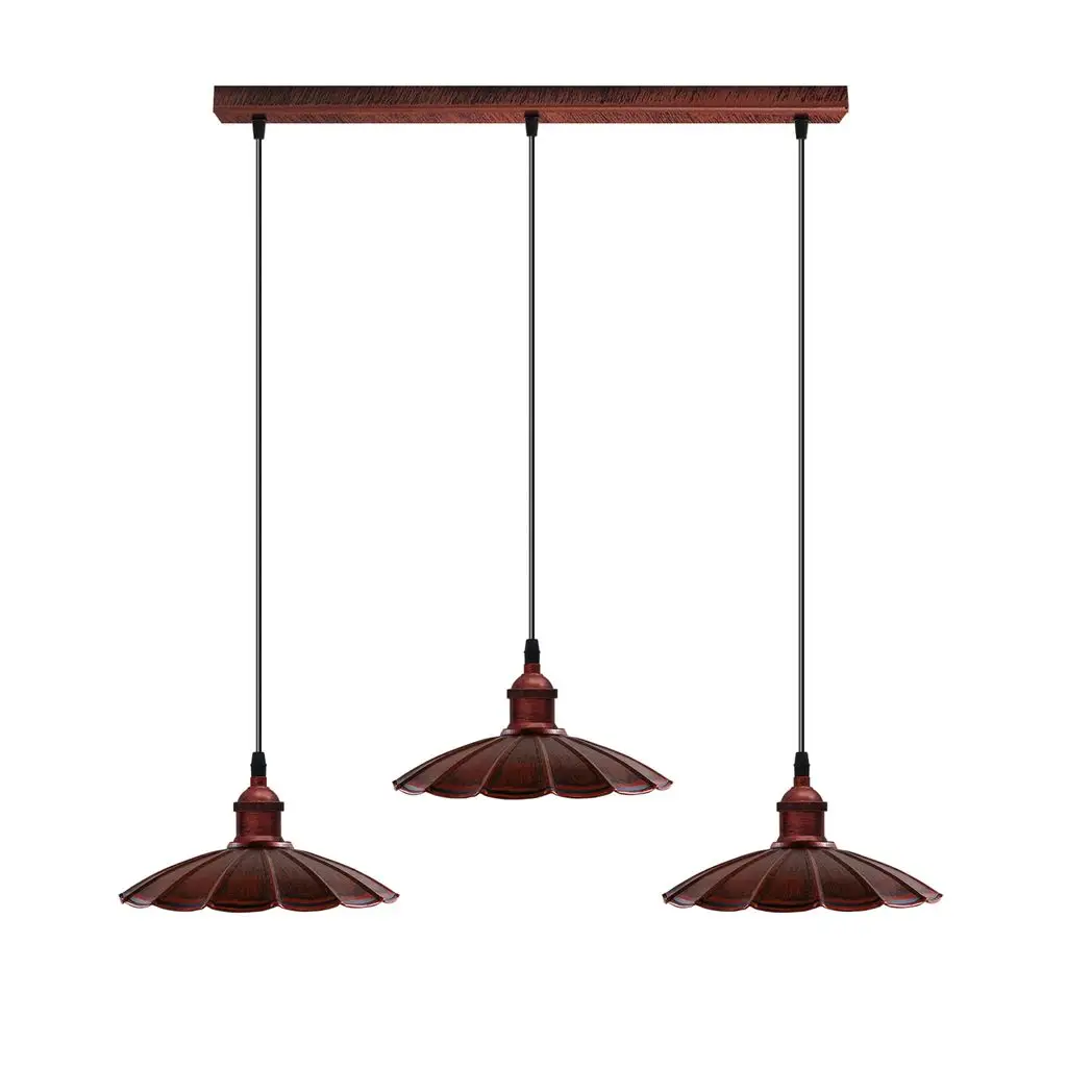 Un-branded Vintage Industrial Rustic Red 3 Head Reactangle Pendant Cord E27 Metal Brushed Light Fitting Umbrella Shape Lamp Shade - Pendant Lights