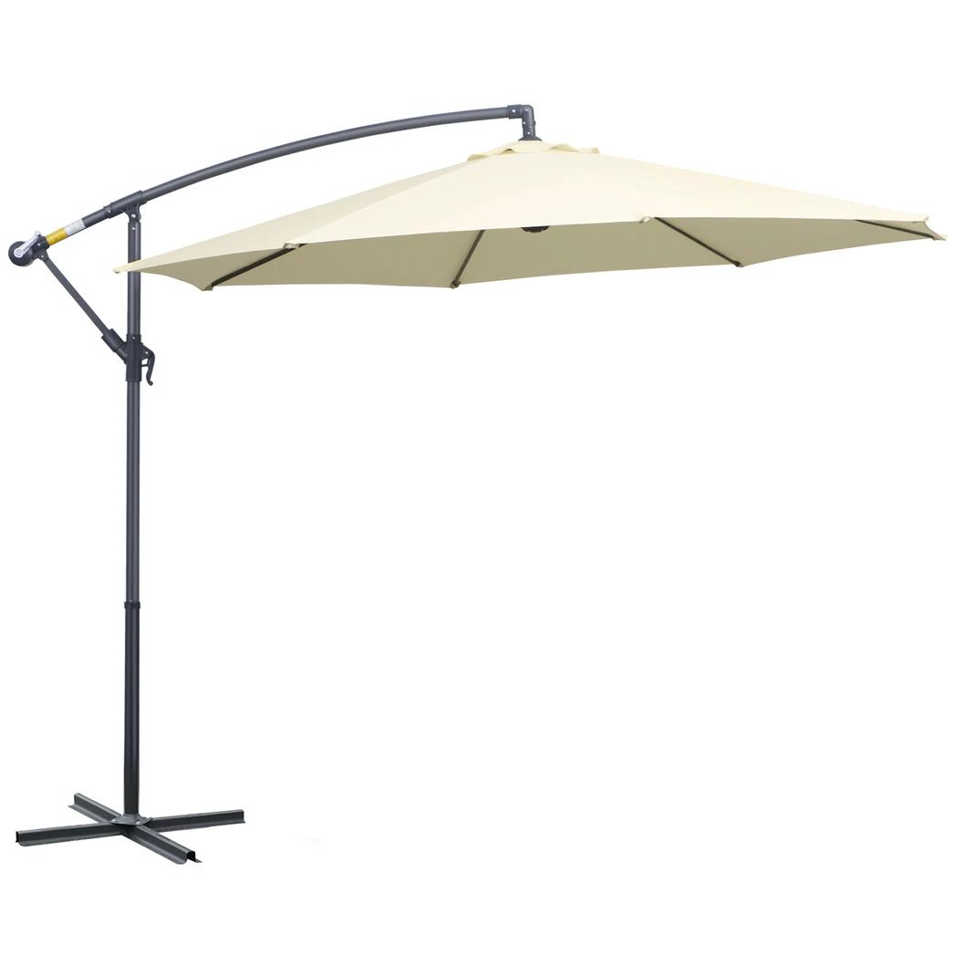 3mt Garden Parasol Sun Shade Patio Banana Hanging Rattan Set by Outsunny