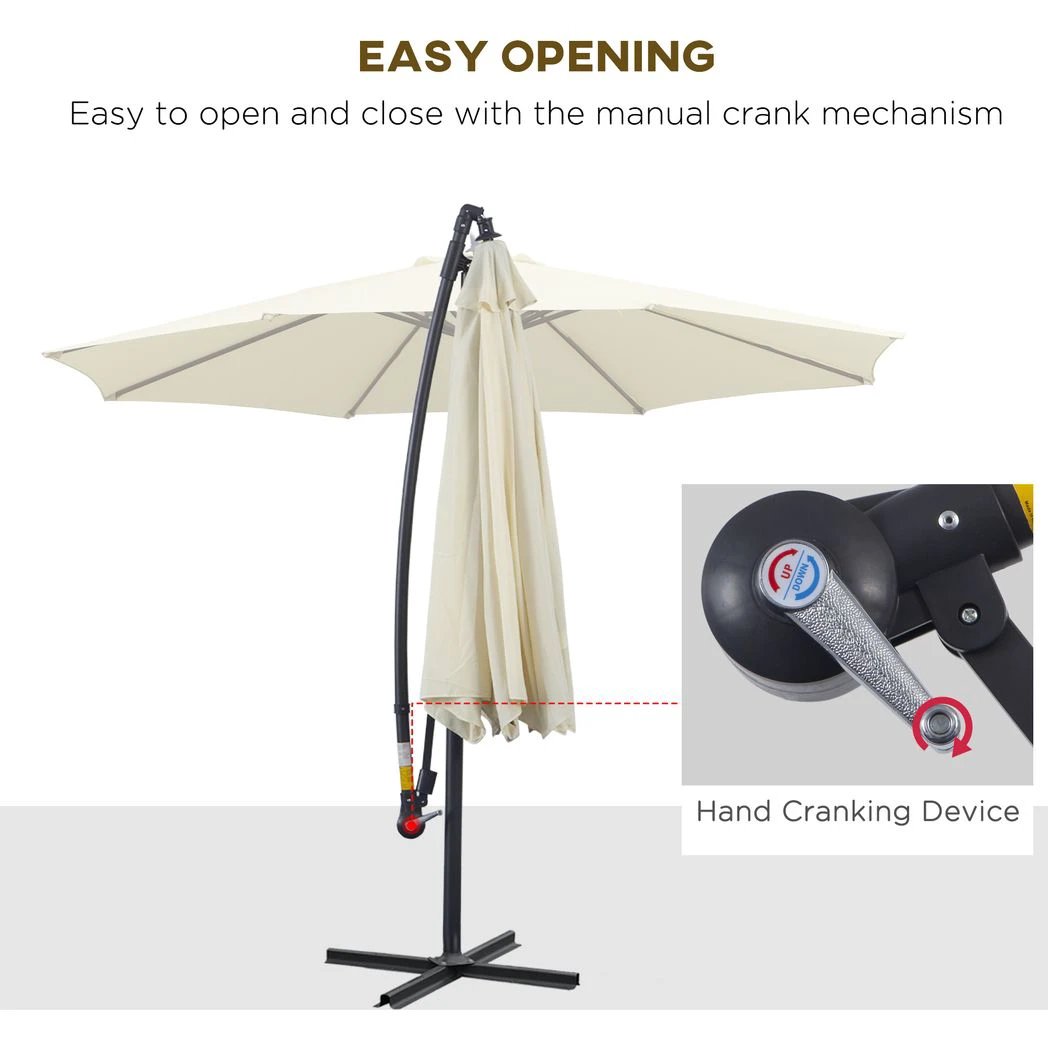 3mt Garden Parasol Sun Shade Patio Banana Hanging Rattan Set by Outsunny