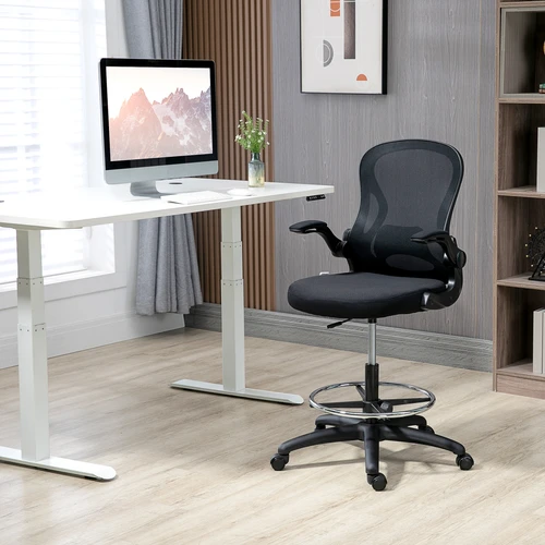 Vinsetto Vinsetto Draughtsman Chair Tall Office Chair w/ Adjustable Footrest Ring Black - Office Chair