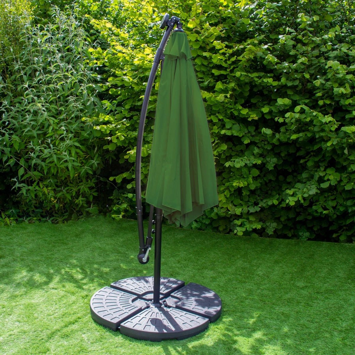 Green Cantilever Parasol 3m LED Fan Base Outdoor by Monster Shop