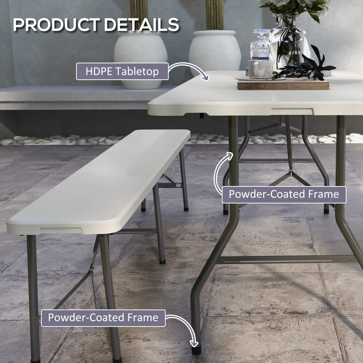 Outsunny Outsunny Folding Garden Table with Large HDPE Top and Powder-Coated Steel Frame for Outdoor Entertaining - Garden Table
