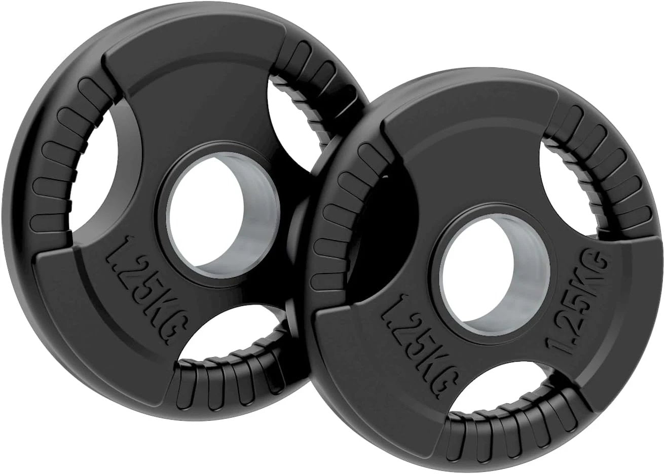 2 x 1.25kg Olympic Tri-Grip Rubber Weight Black Plates by Monster Shop