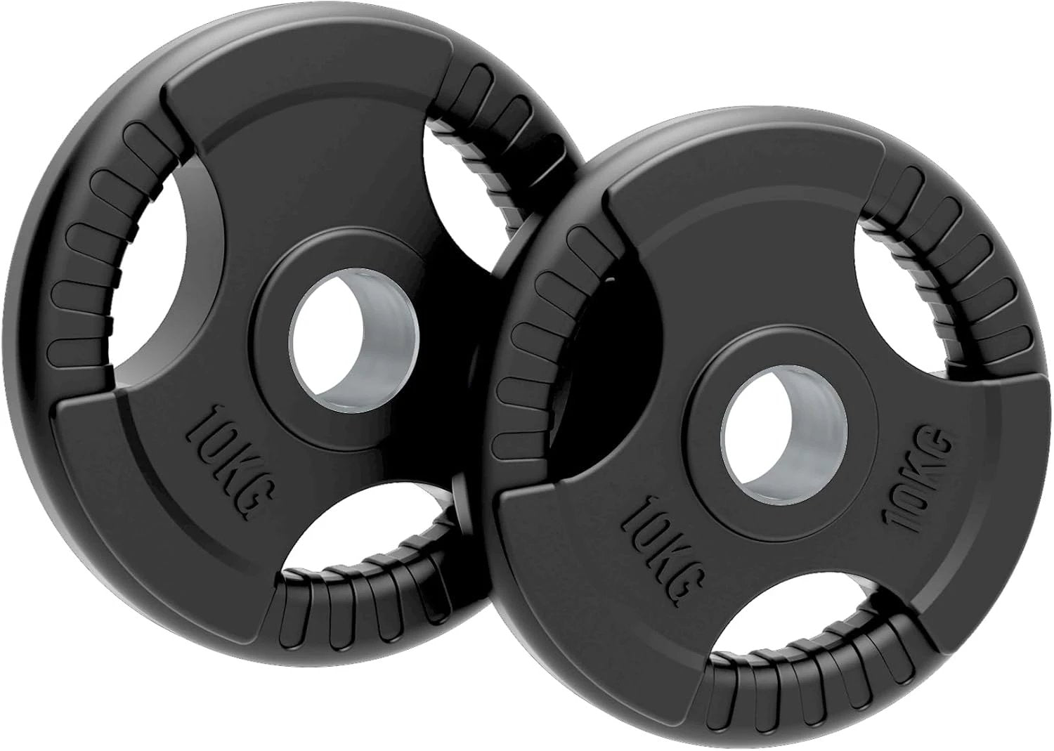 Monster Shop 2 x 10kg Olympic Tri-Grip Rubber Weight Black Plates -