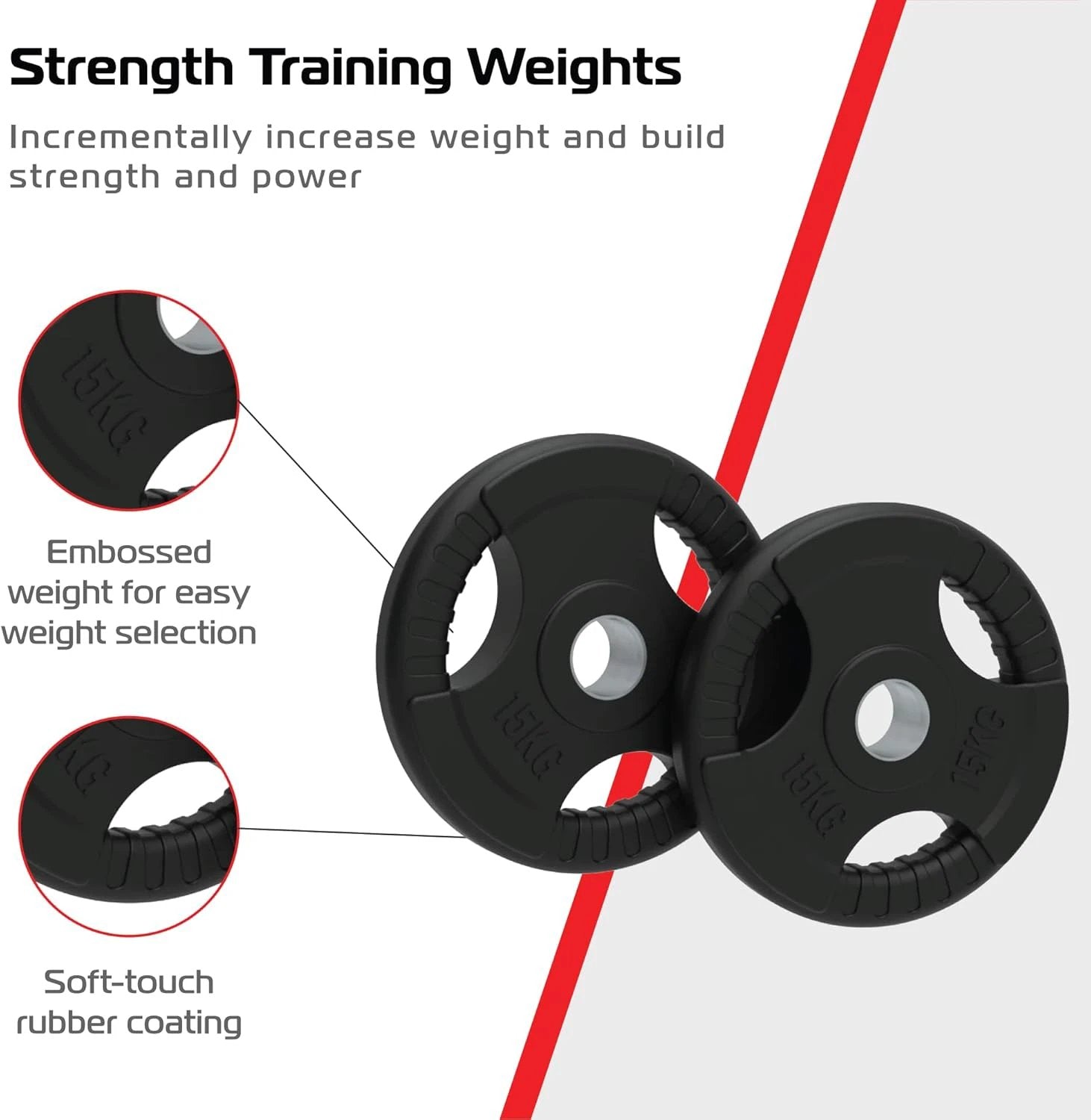 Monster Shop 2 x 15kg Olympic Tri-Grip Rubber Weight Black Plates -