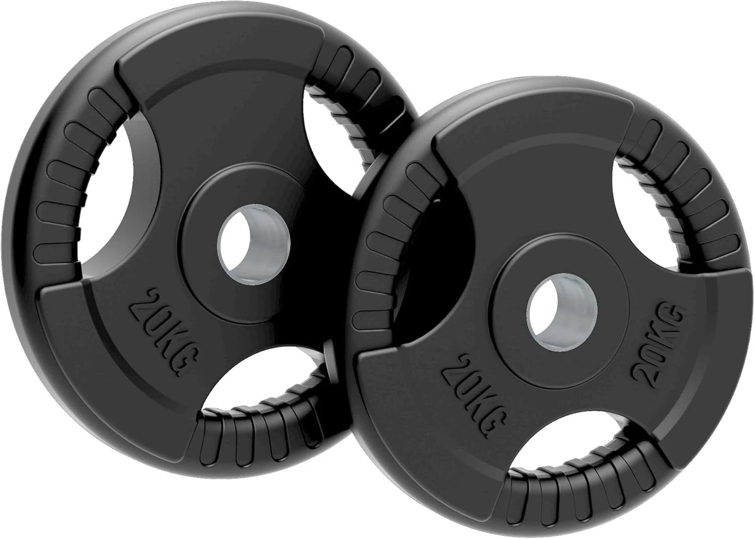 Monster Shop 2 x 20kg Olympic Tri-Grip Rubber Weight Black Plates -