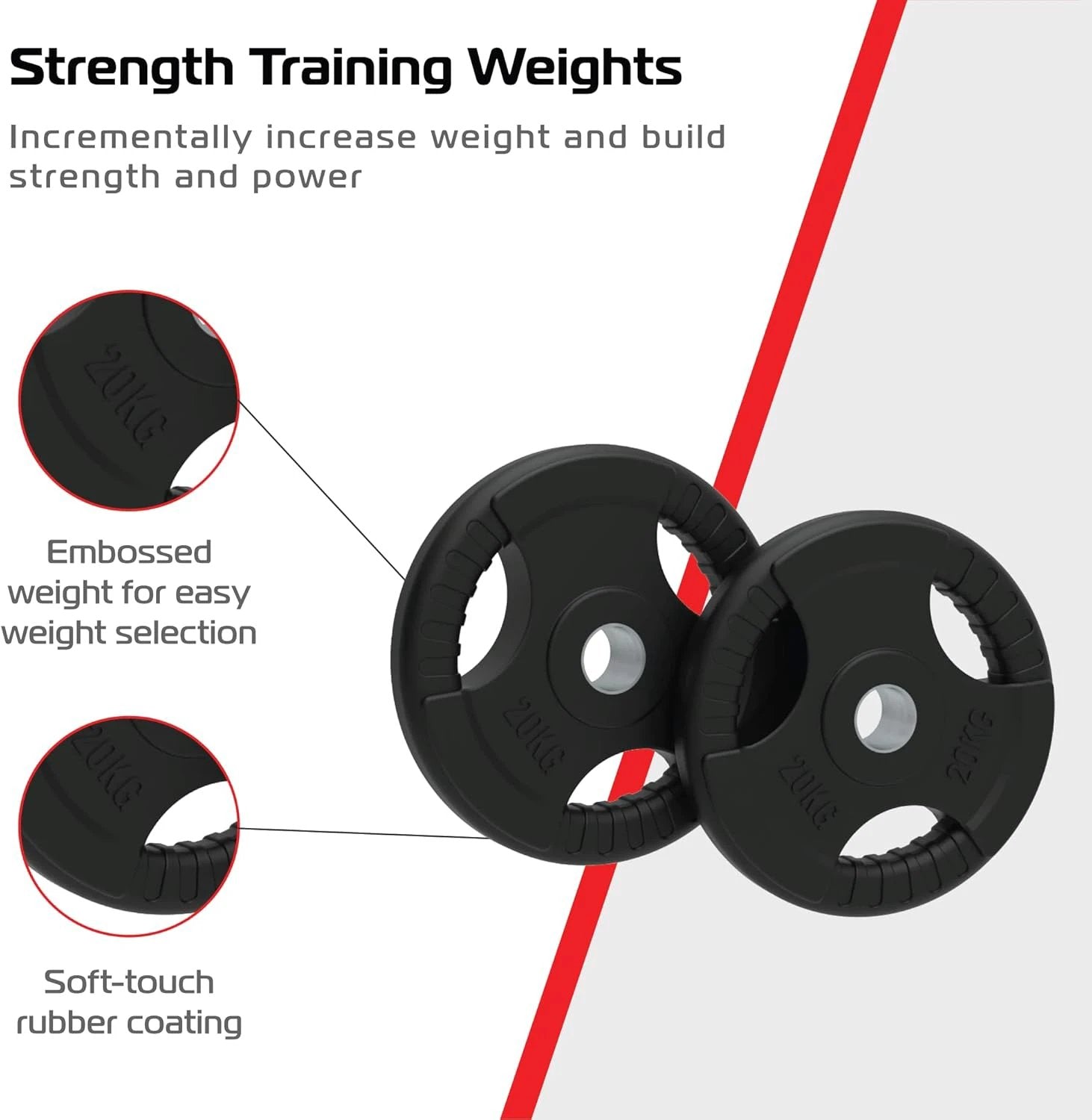 Monster Shop 2 x 20kg Olympic Tri-Grip Rubber Weight Black Plates -