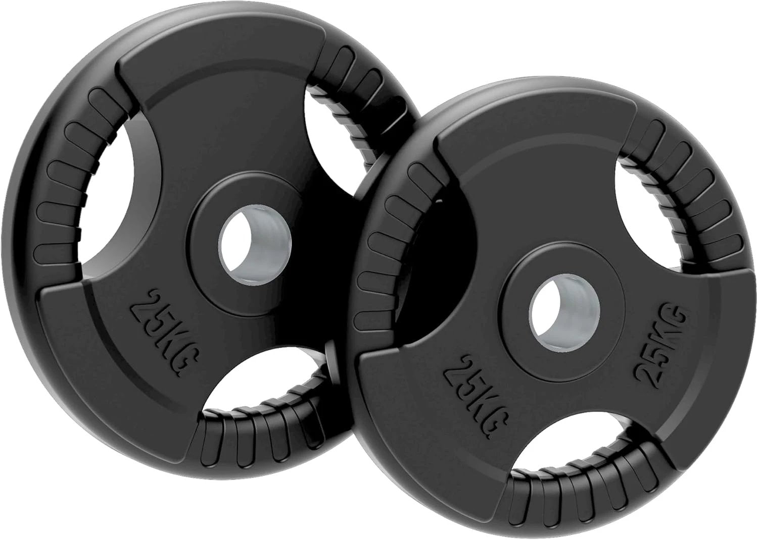 2 x 25kg Olympic Tri-Grip Rubber Weight Black Plates by Monster Shop