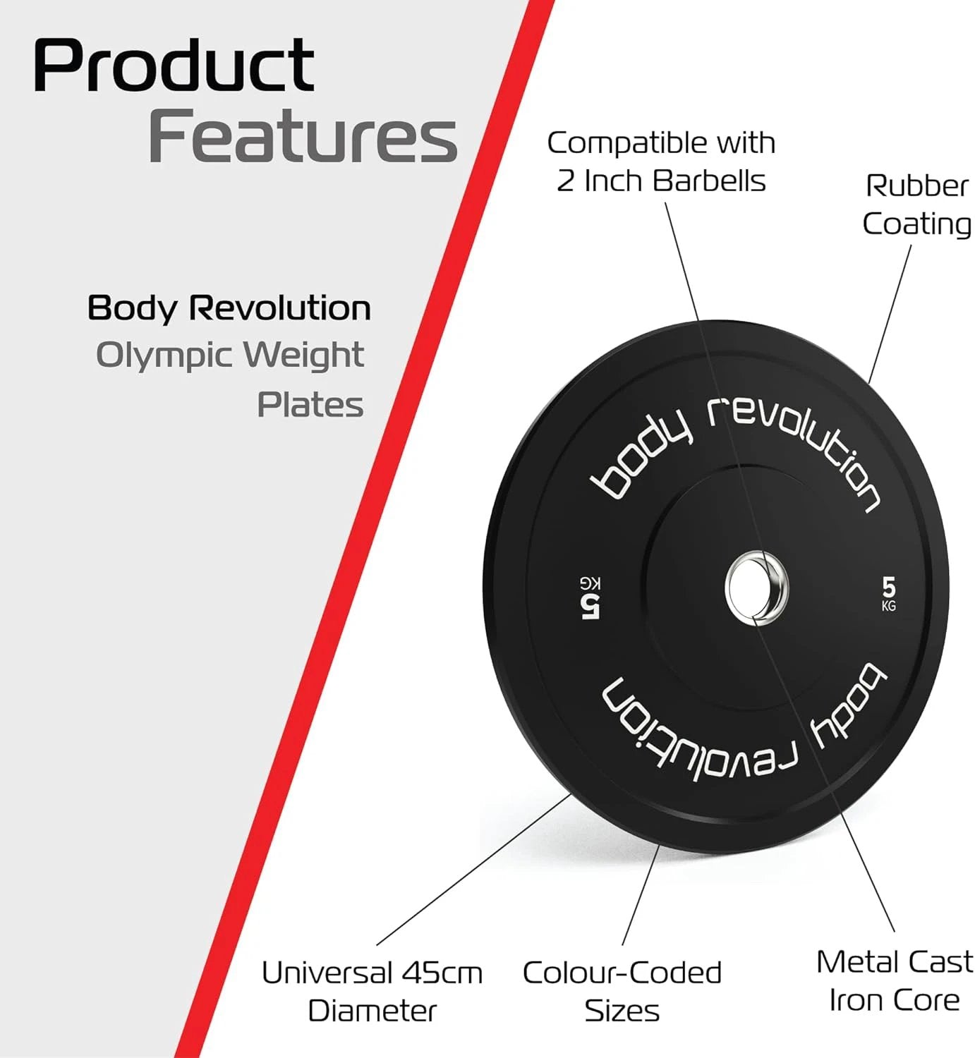Body Revolution 2 x 5Kg Black Olympic Bumper Plates by Monster Shop