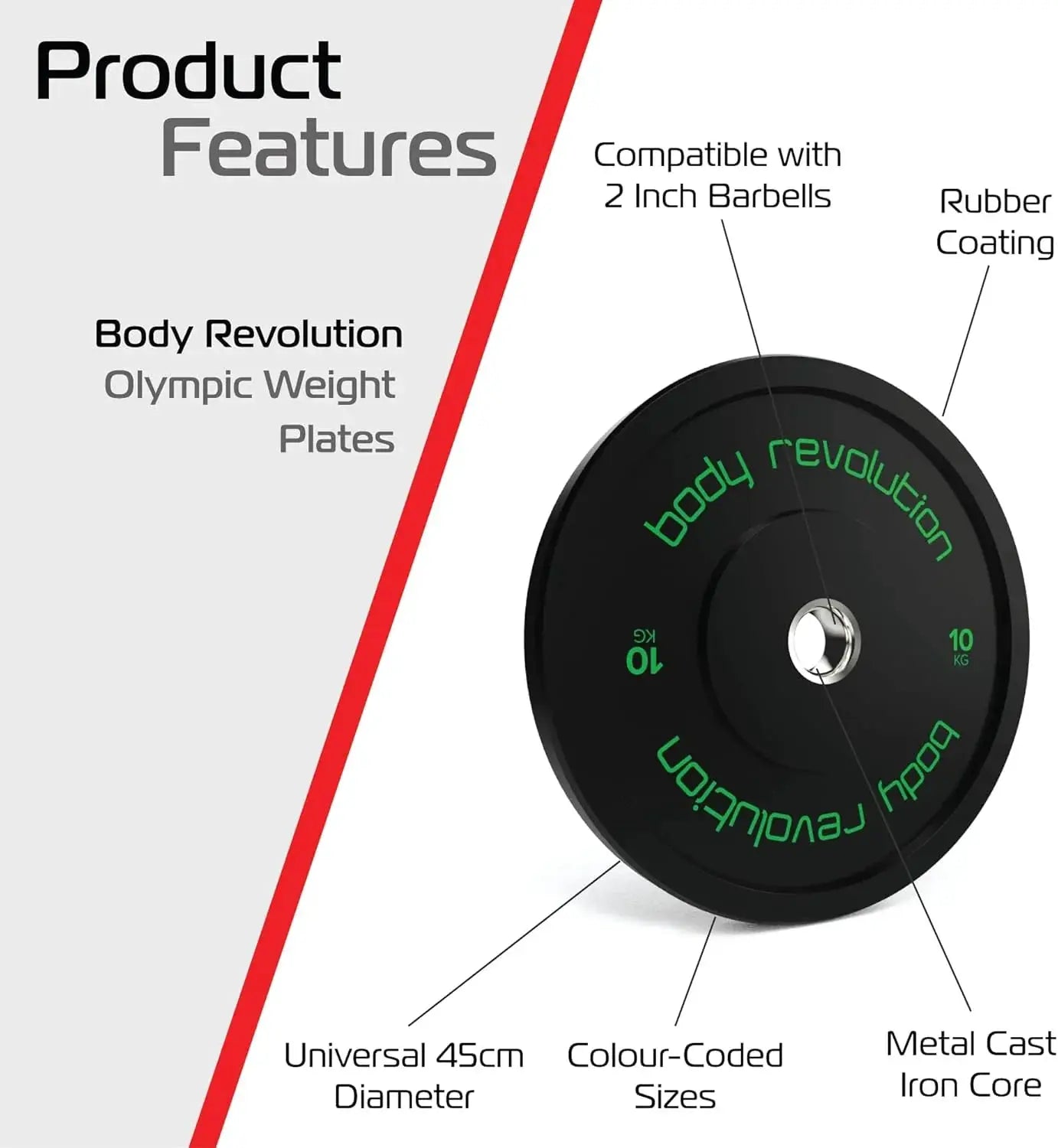 Monster Shop Body Revolution 2 x 10kg Black Olympic Bumper Plates -