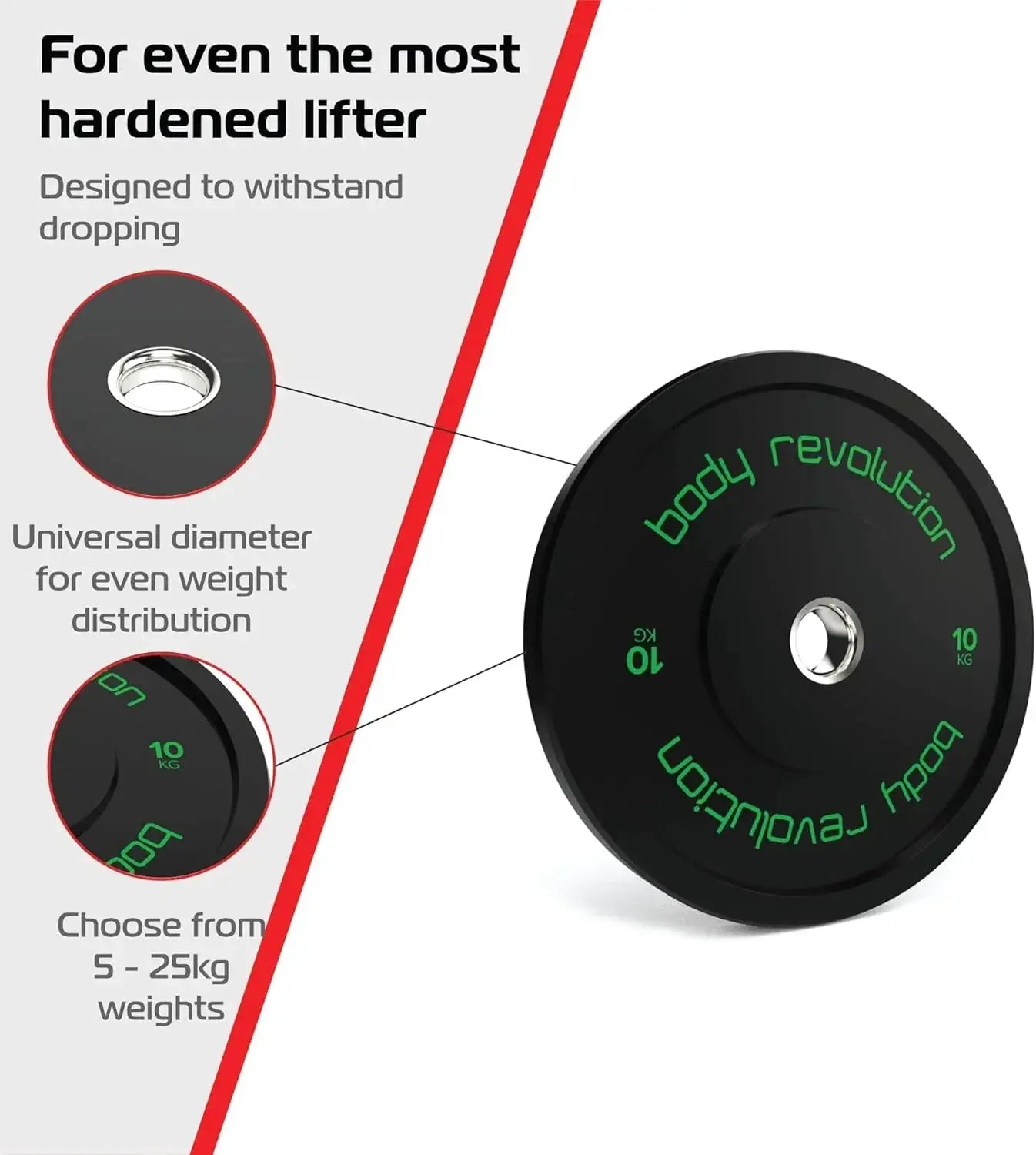 Monster Shop Body Revolution 2 x 10kg Black Olympic Bumper Plates -