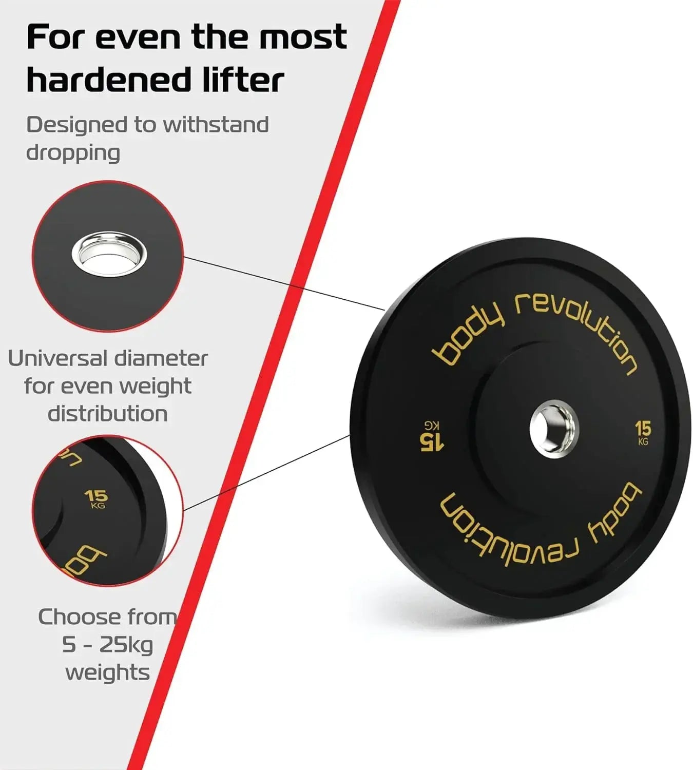 Monster Shop Body Revolution 2 x 15kg Black Olympic Bumper Plates -
