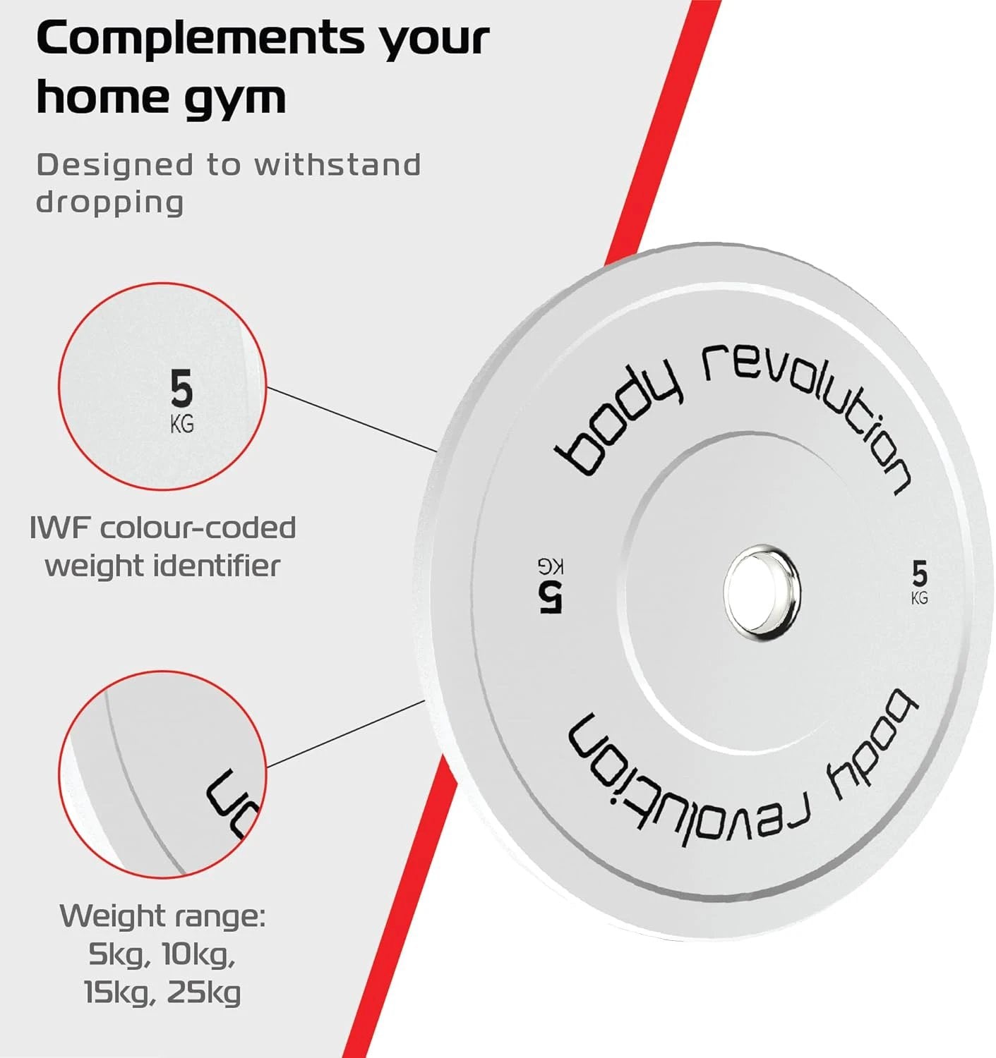 Monster Shop Body Revolution 2 x 5Kg White Olympic Bumper Plates -
