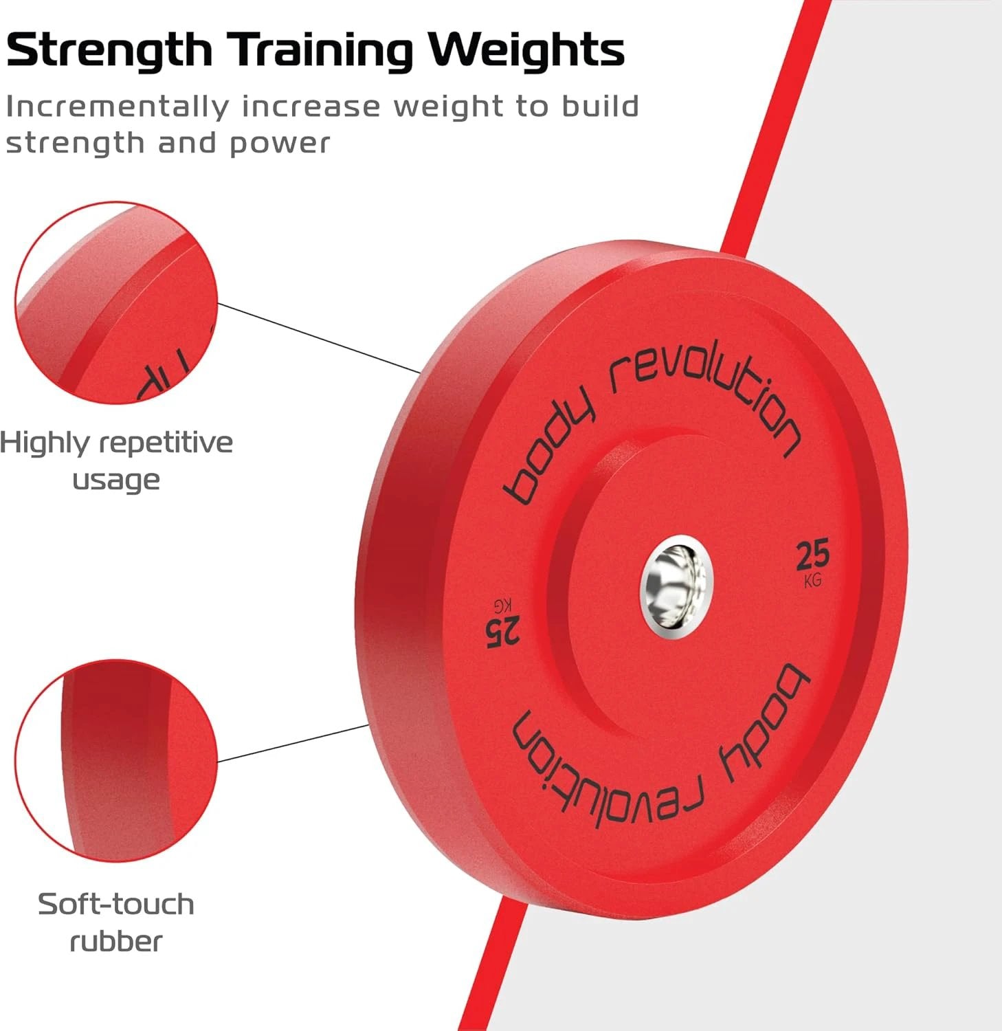 Body Revolution 2 x 25Kg Red Olympic Bumper Plates by Monster Shop