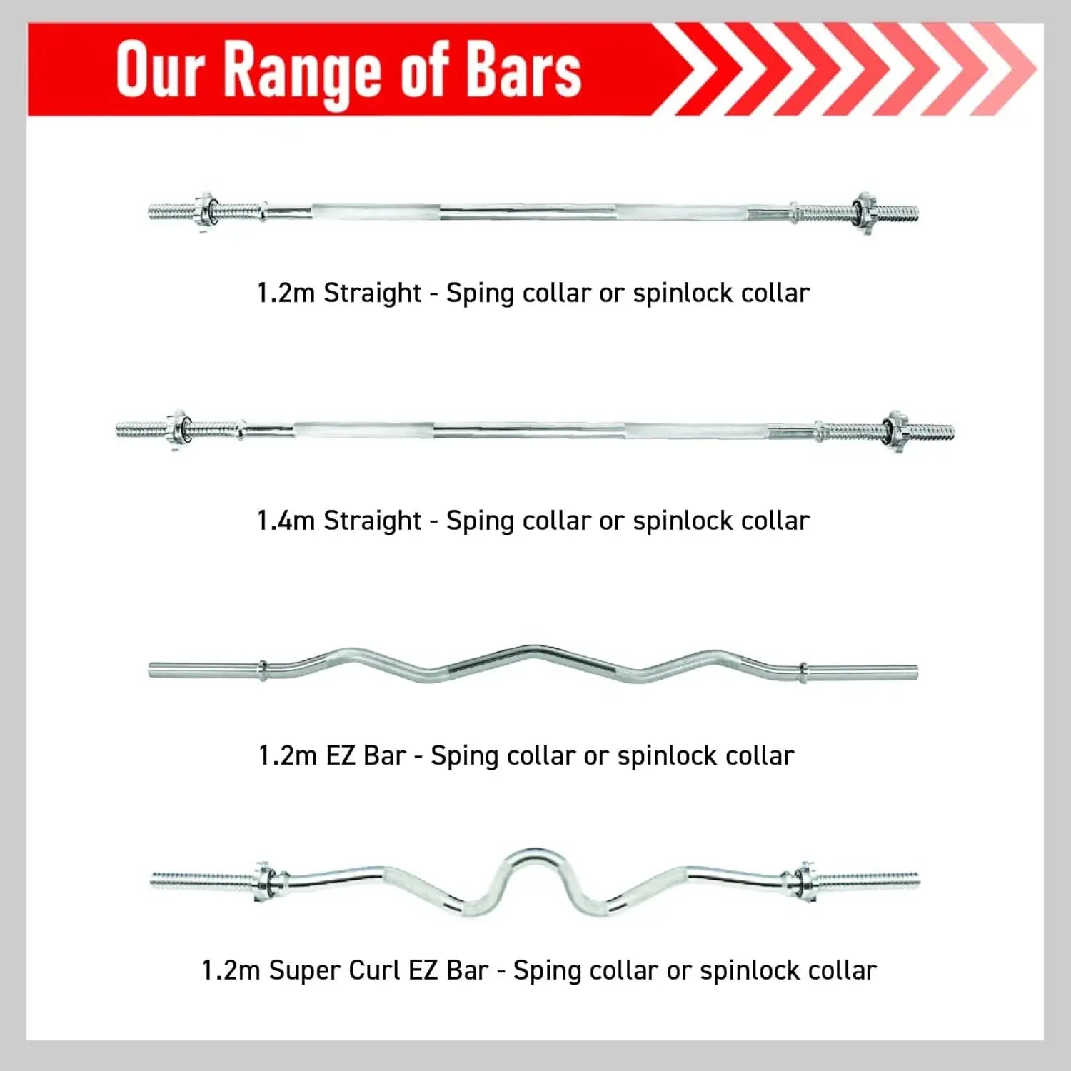 Monster Shop Body Revolution 1.2m EZ Barbell Bar with Spring Collars -