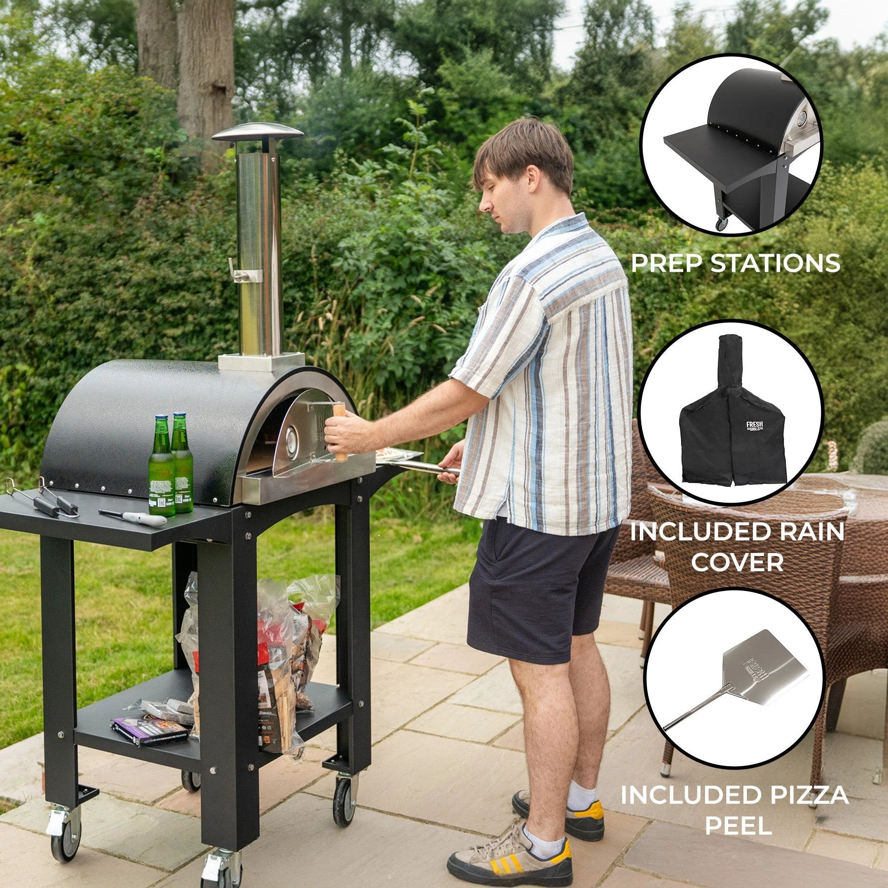 Fresh Grills Free Standing Extra Large Pizza Oven with Prep Stations by Monster Shop