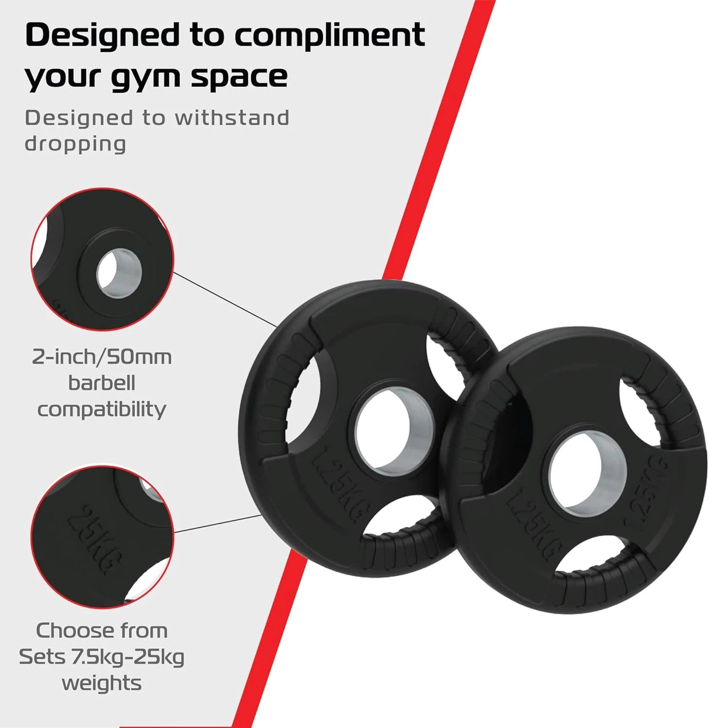7.5kg Bundle Olympic Tri-Grip Rubber Weight Black Plates by Monster Shop